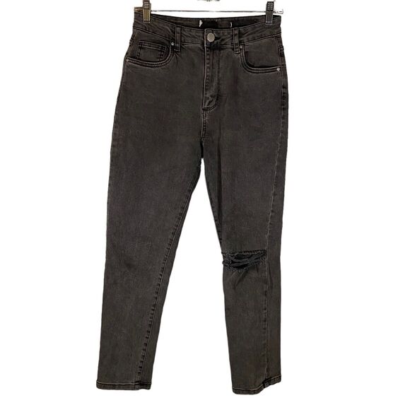 Cotton On High Rise Stretch Mom Jeans Women Distressed Faded Black Denim No Size - Picture 1 of 9